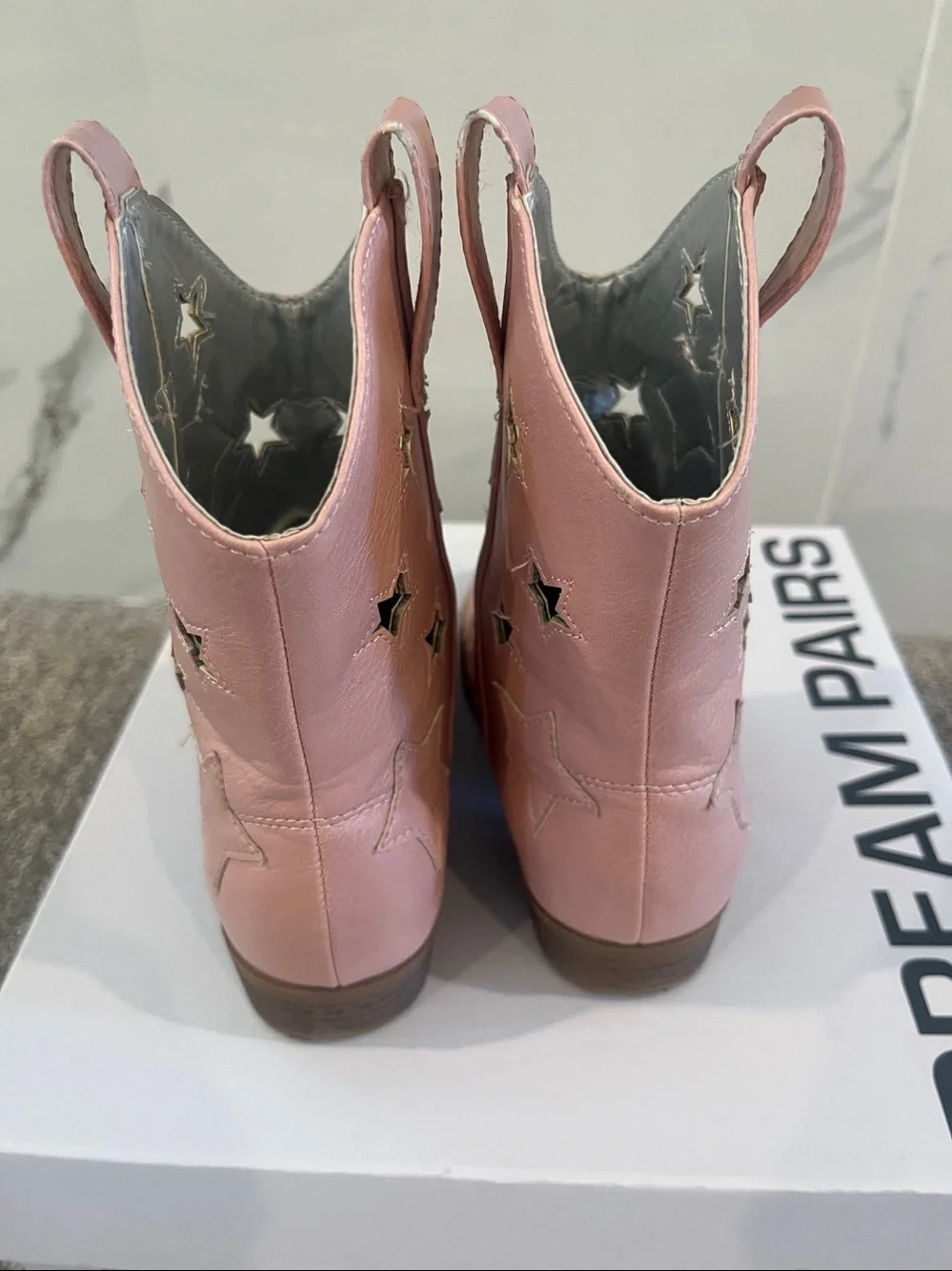 Dream Pairs Girls Pink Star Cutout Cowboy Boots